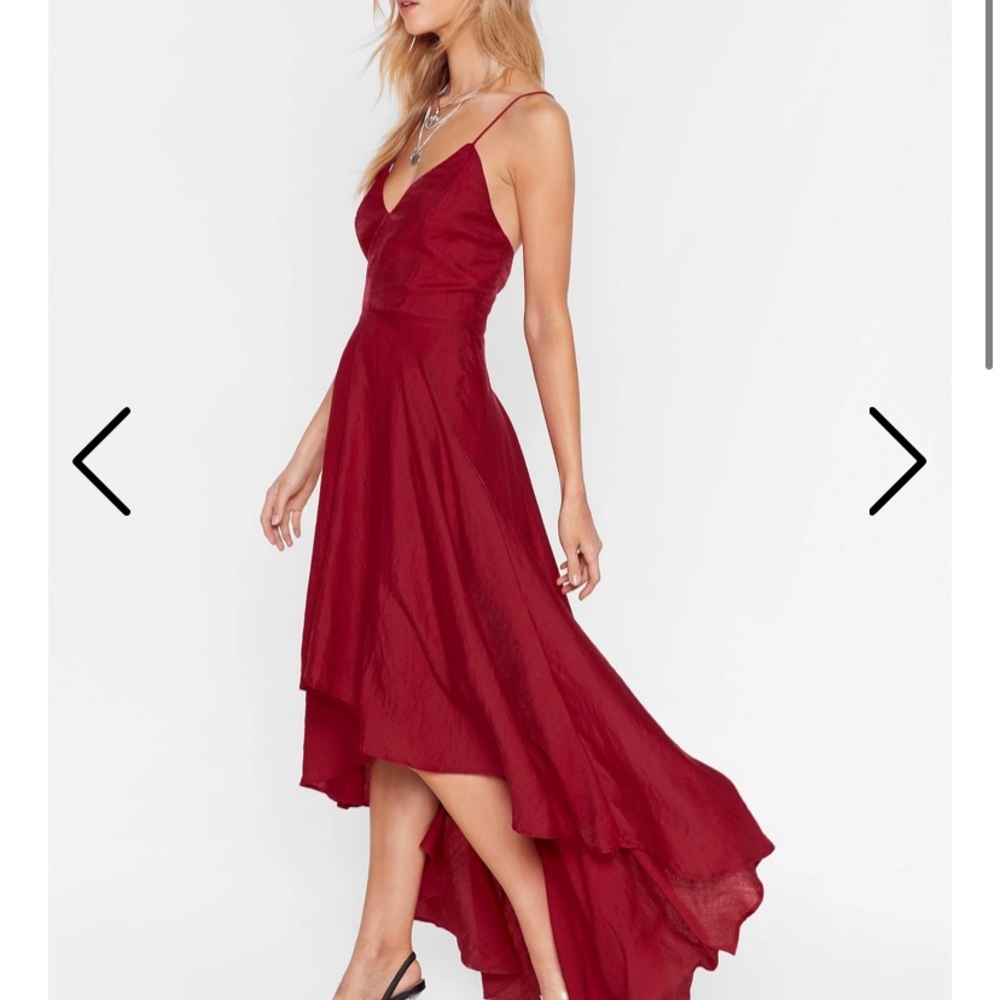Red V-Neckline Lace-Up Maxi Red Dress